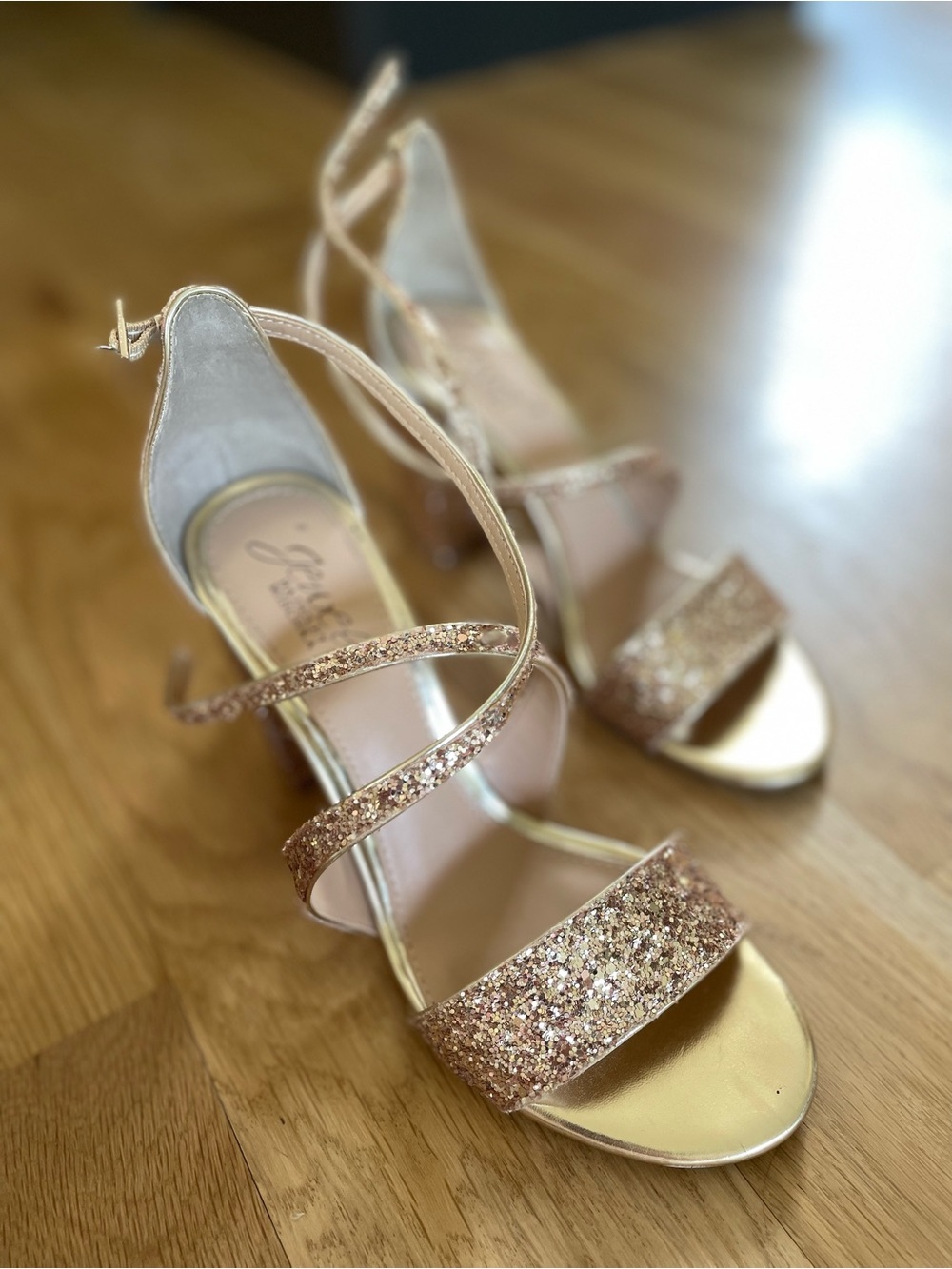 Jessica Simpson Rose Gold Glitter Strappy Heels
